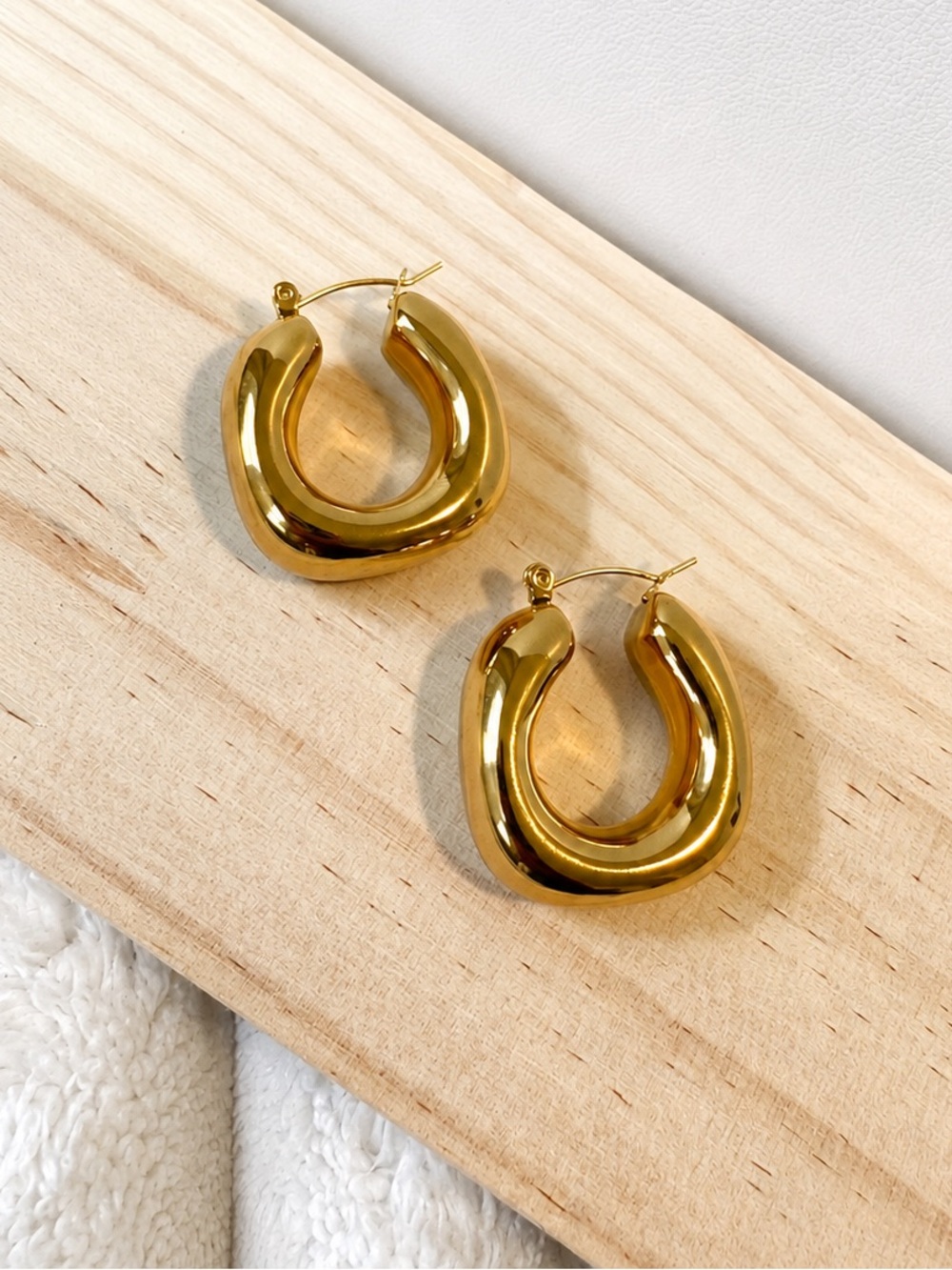Gold Chunky Hoop Earrings - Stainless Steel